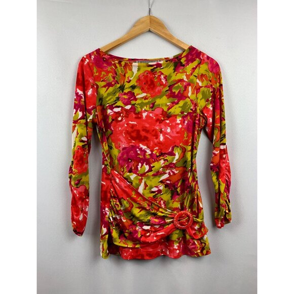 Simonton Says By George Simonton Floral Print Top XXS Polyester Spandex Long Sle - Picture 1 of 5